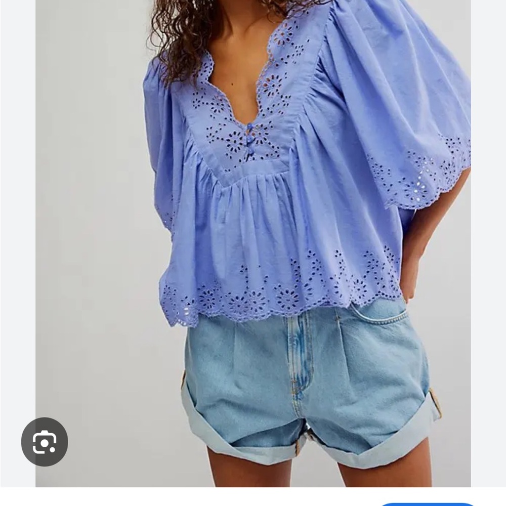 Free People Costa Eyelet Top in Periwinkle